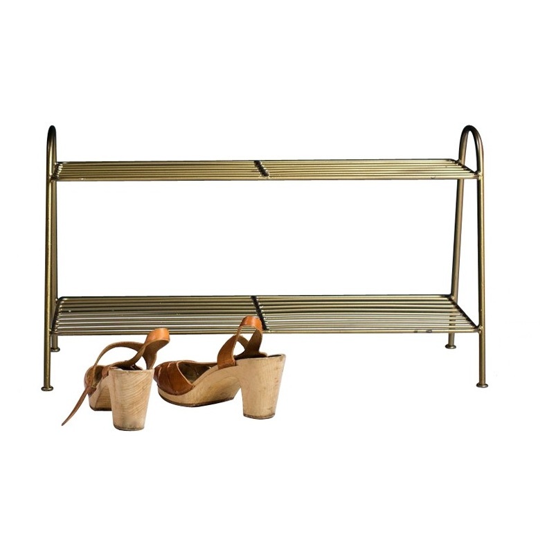 Modern 2 Tiers Gold Metal Storage Shoe Rack For Living Room Bathroom