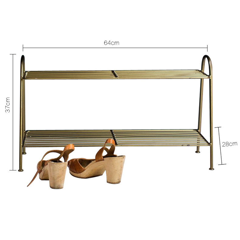 Modern 2 Tiers Gold Metal Storage Shoe Rack For Living Room Bathroom