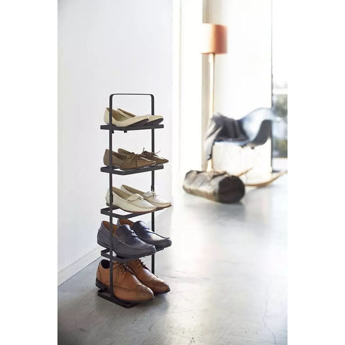 Modern nordic black metal iron 5 tiers shoe rack for entryway closet storage display