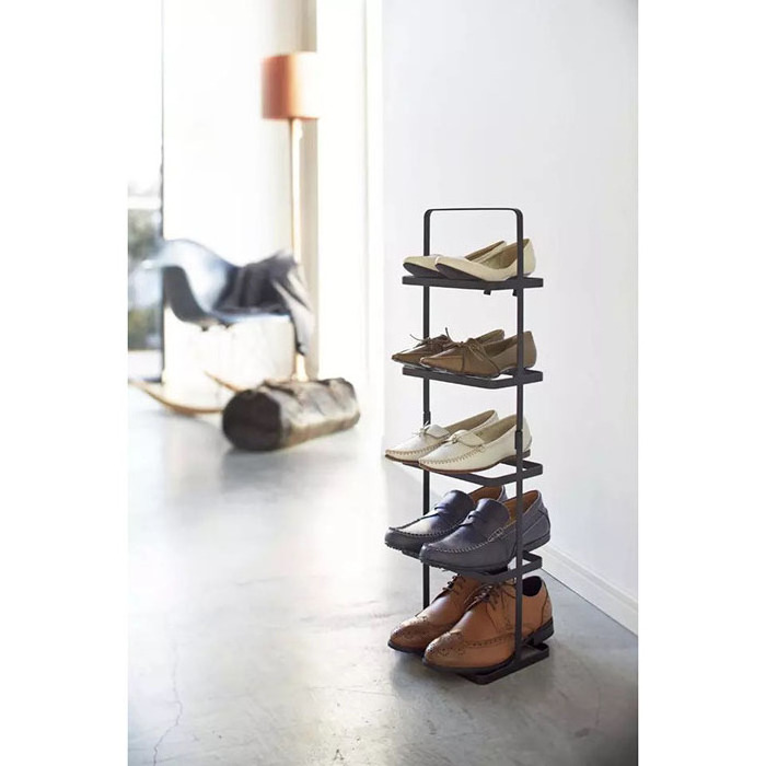 Modern nordic black metal iron 5 tiers shoe rack for entryway closet storage display