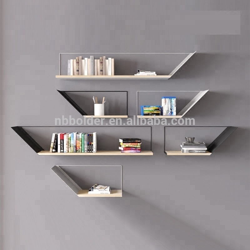 Modern metal craft supplier antique decorative metal wood wall shelf for storage for promotional