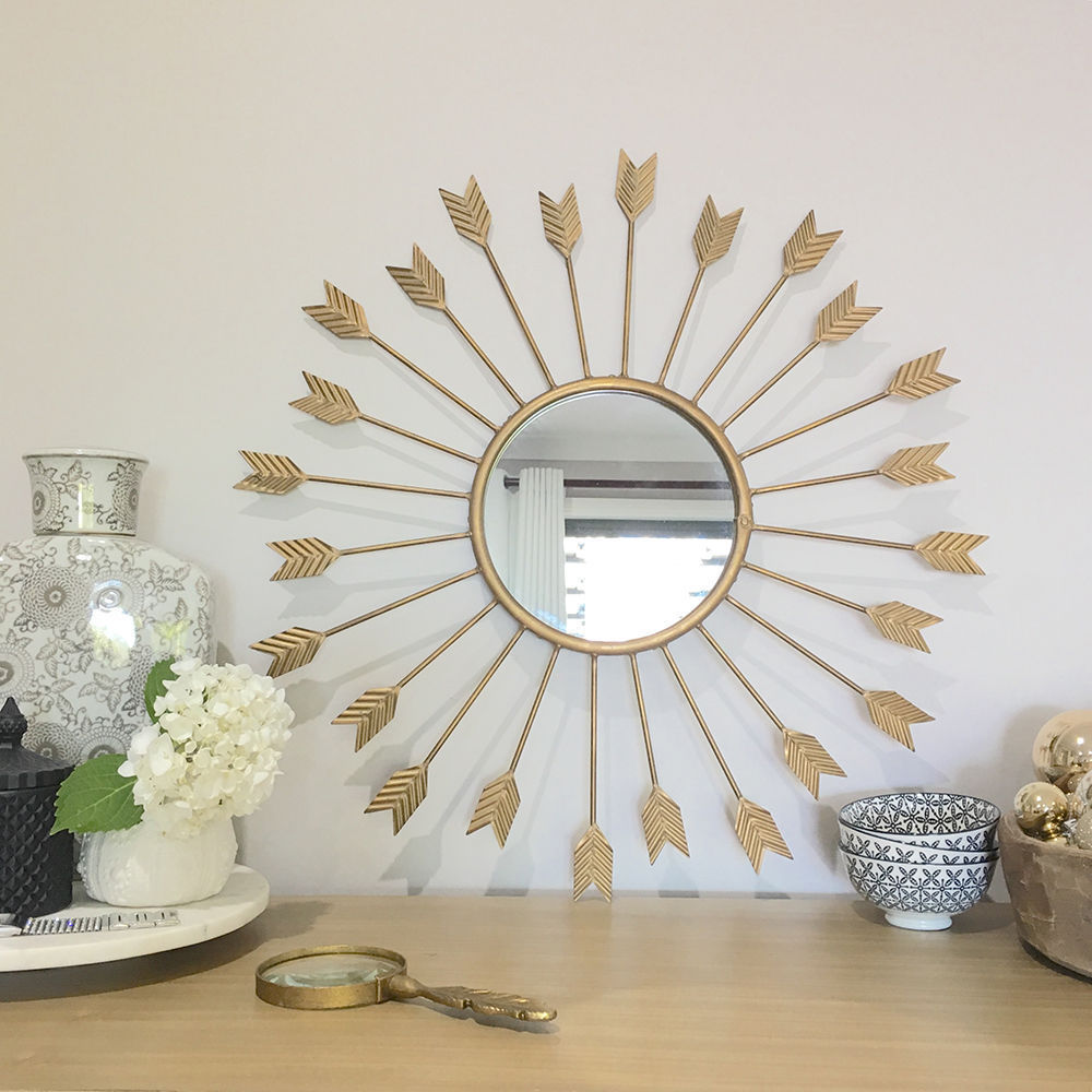 Modern Round Metal Wall Gold Sunburst Wall Mirrorr Starburst Arrows Mirror