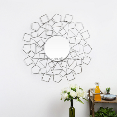 Modern oversize metal frame wall hanging bronze decorative round sunburst decorative mirror