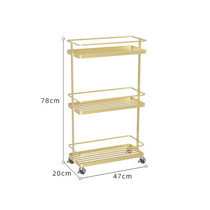 Modern Metal Gold 3 Tiers Storage Table Trolley Cart Shelves with Casters  with 2 Brakes