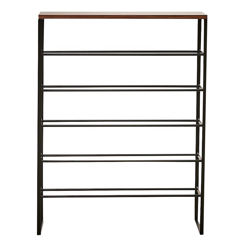 Modern design black metal wooden 3-tiers shoe rack shoe bench for entryway closet storage display