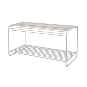 Modern nordic white iron wire 2 tiers shoe rack shoe bench for entryway closet storage display