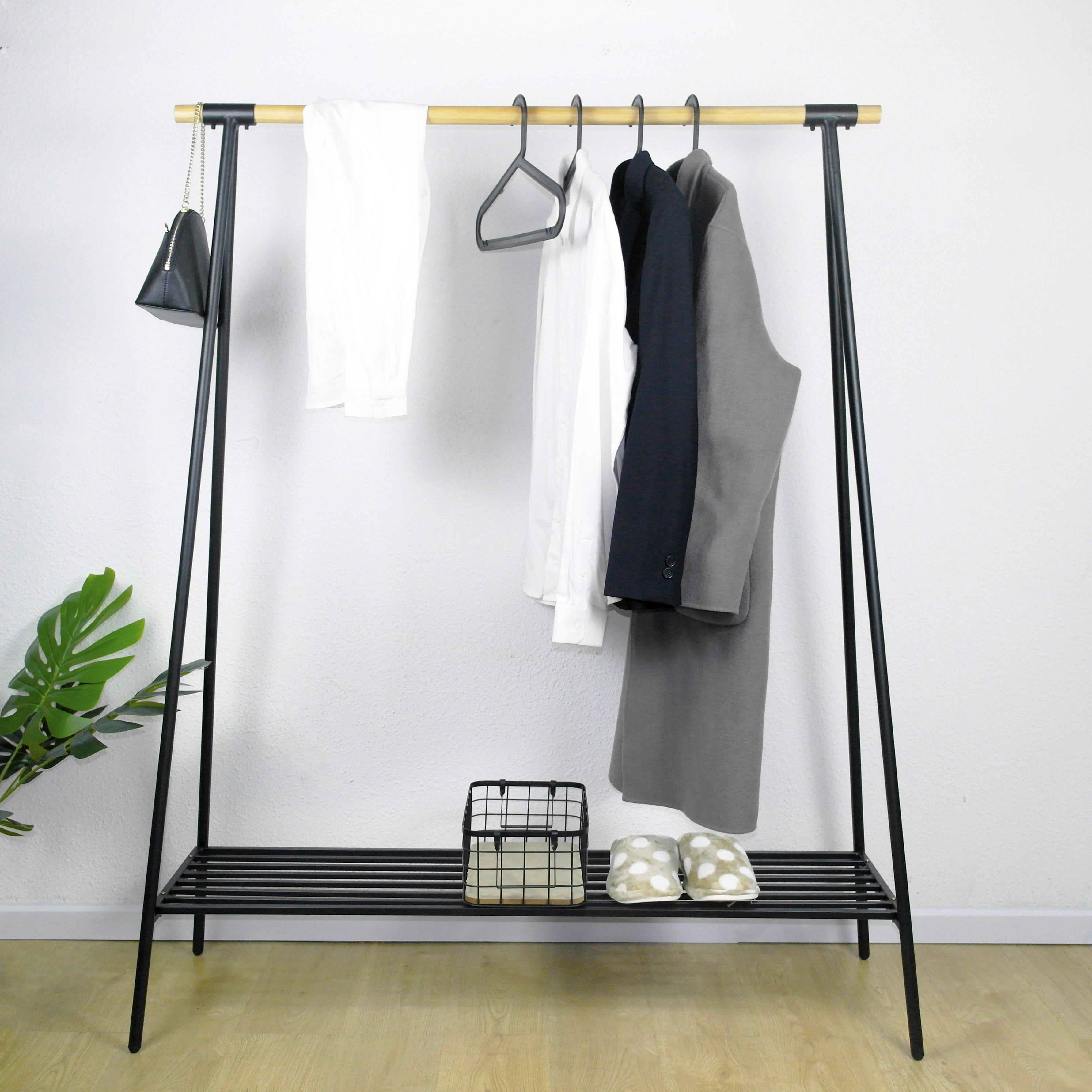 Floor Standing Entryway Metal Garment Coat Rack With Shoe Rack Display For Home Furniture Supplier In Ningbo China