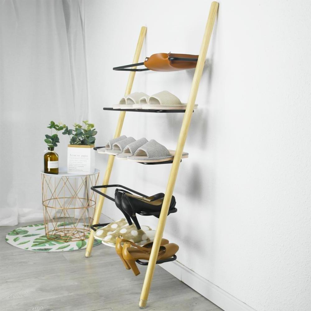 Industrial Metal Wall 4-Tier Storage Shoe Rack For Living Room Bathroom Balcony