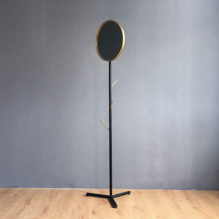 Free Standing Hall Tree Metal Coat Rack Display Stand with round mirror for Clothes Scarves Purses and Hats