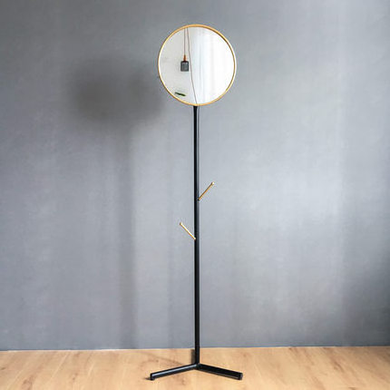 Free Standing Hall Tree Metal Coat Rack Display Stand with round mirror for Clothes Scarves Purses and Hats