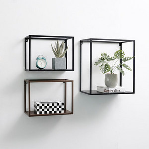 Modern Decorative Set of 4 Black Metal Square Frame Shadow Boxes Cube Floating Shelves