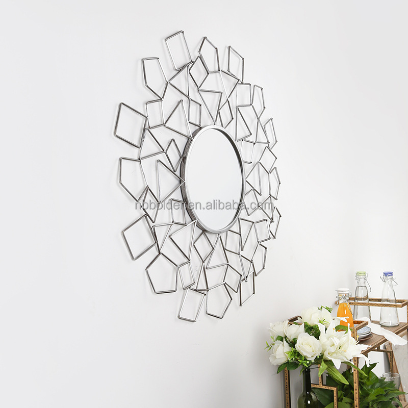 Modern oversize metal frame wall hanging bronze decorative round sunburst decorative mirror