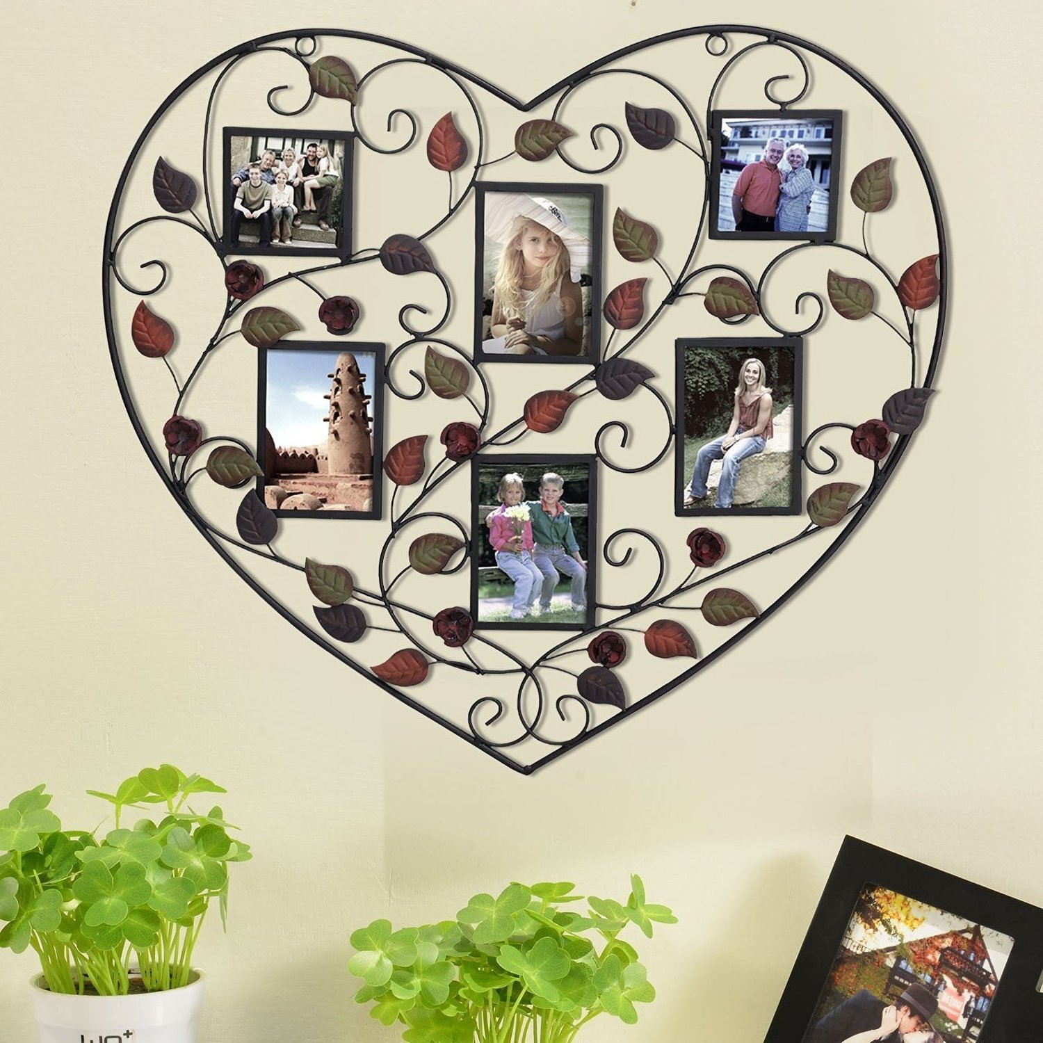 Decorative metal heart shape wall hanging collage picture photo frame