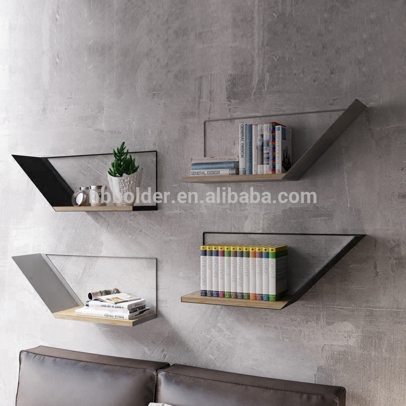 Modern metal craft supplier antique decorative metal wood wall shelf for storage for promotional