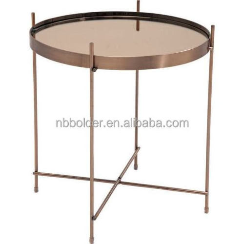 Nodic modern metal round side coffee mirrored table with foldable design