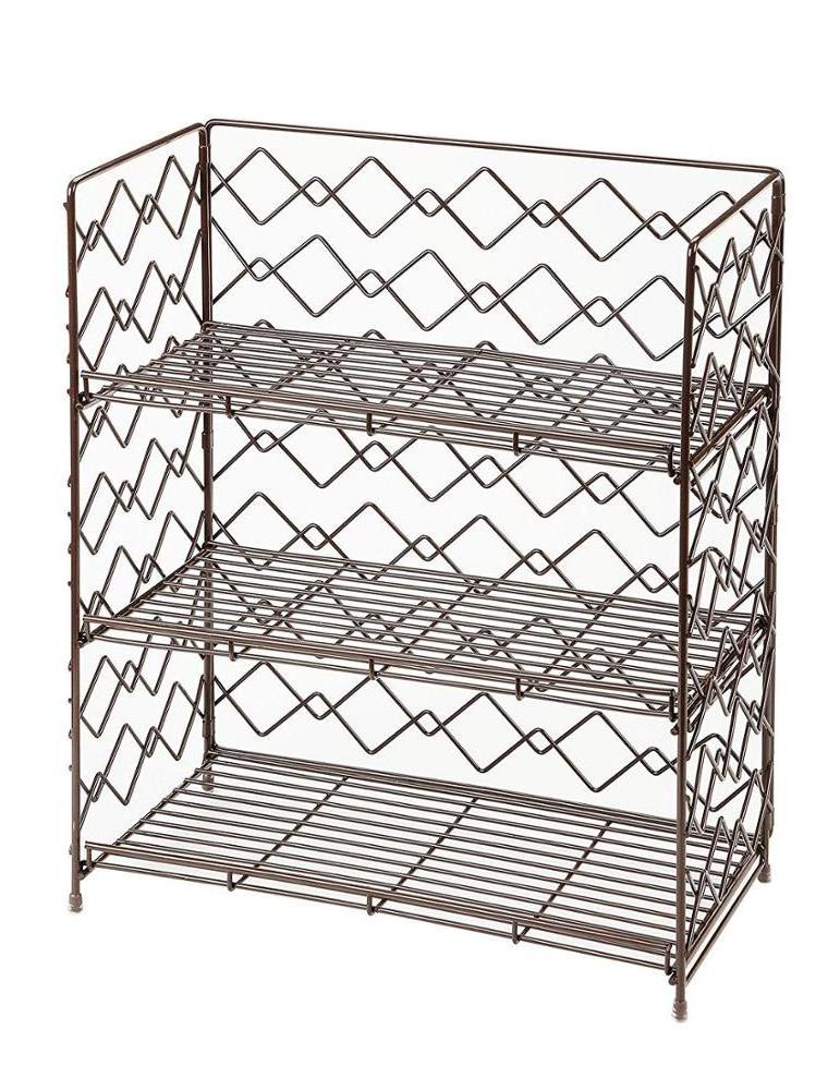 Black Wall Mountable 3 Tier Wire Metal Kitchen Spice Rack Countertop Storage Shelves With KD Design