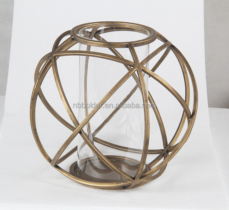 Factory directly high quality decorative ball shape set of 2 bronze metal candle holder vase made in China