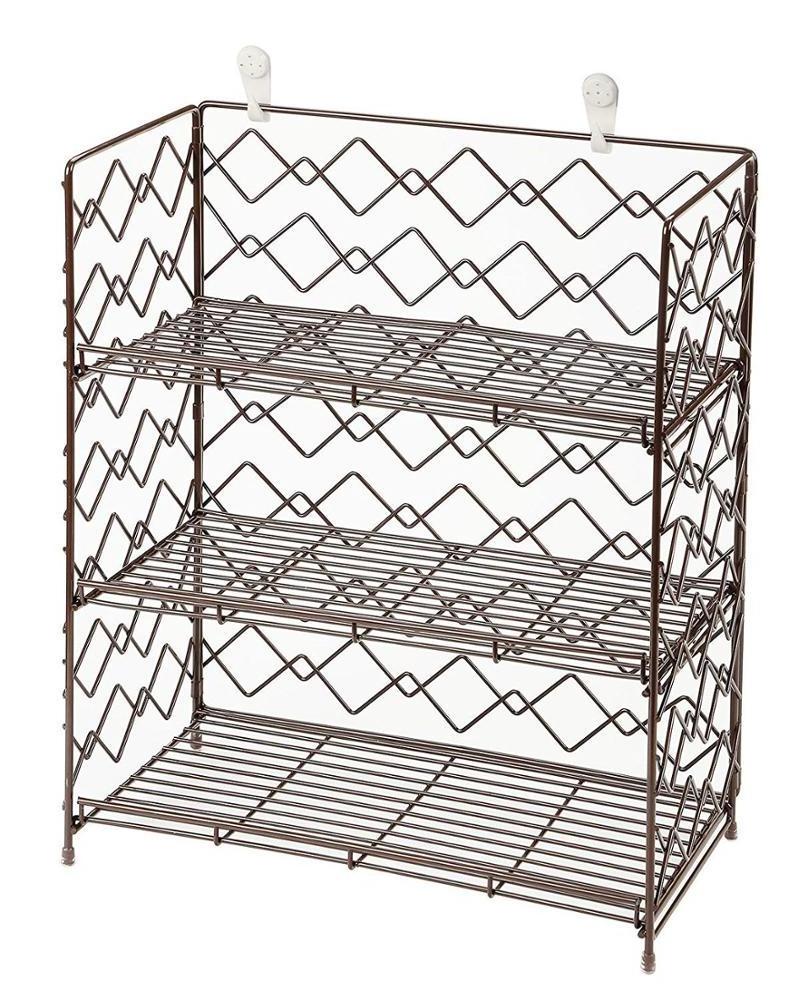 Black Wall Mountable 3 Tier Wire Metal Kitchen Spice Rack Countertop Storage Shelves With KD Design