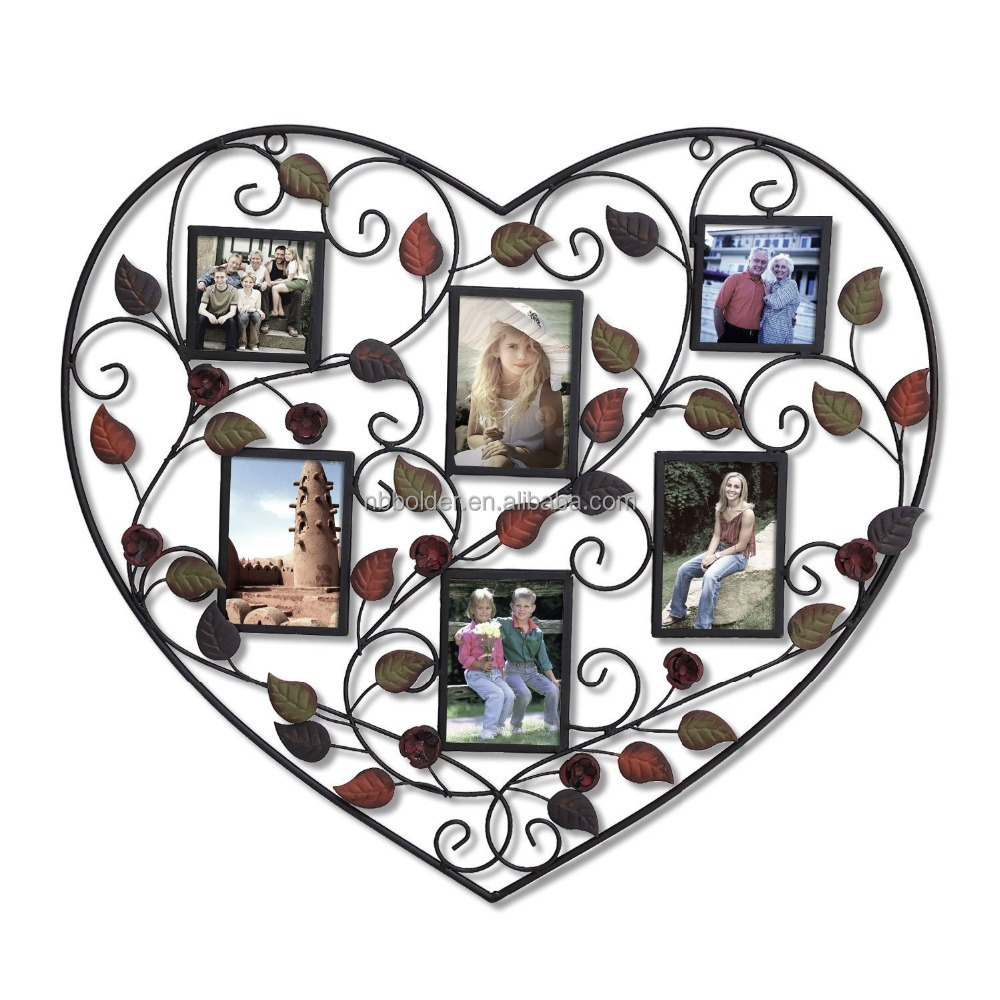 Decorative metal heart shape wall hanging collage picture photo frame