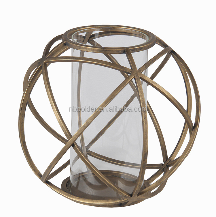 Factory directly high quality decorative ball shape set of 2 bronze metal candle holder vase made in China