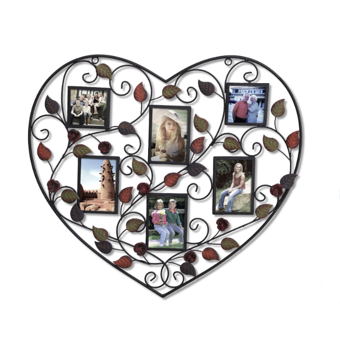 Decorative metal heart shape wall hanging collage picture photo frame