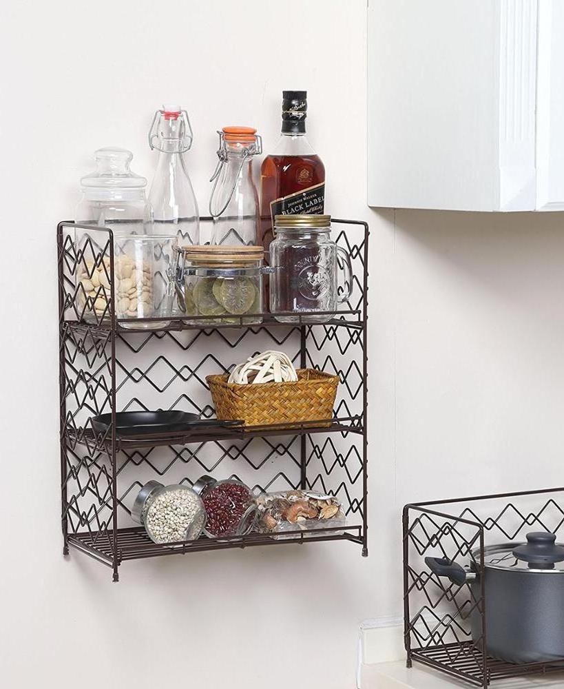 Black Wall Mountable 3 Tier Wire Metal Kitchen Spice Rack Countertop Storage Shelves With KD Design