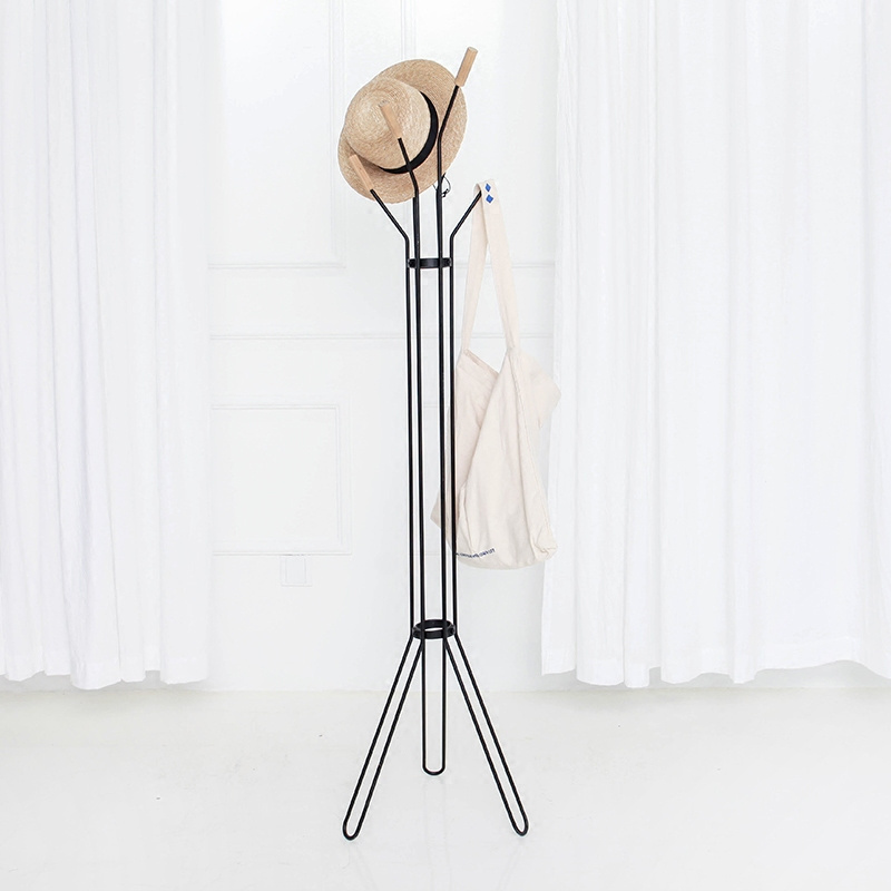 Free Standing Hall Tree Metal Coat Rack Display Stand with 2 Tiers and 6 Hooks for Clothes Scarves Purses and Hats