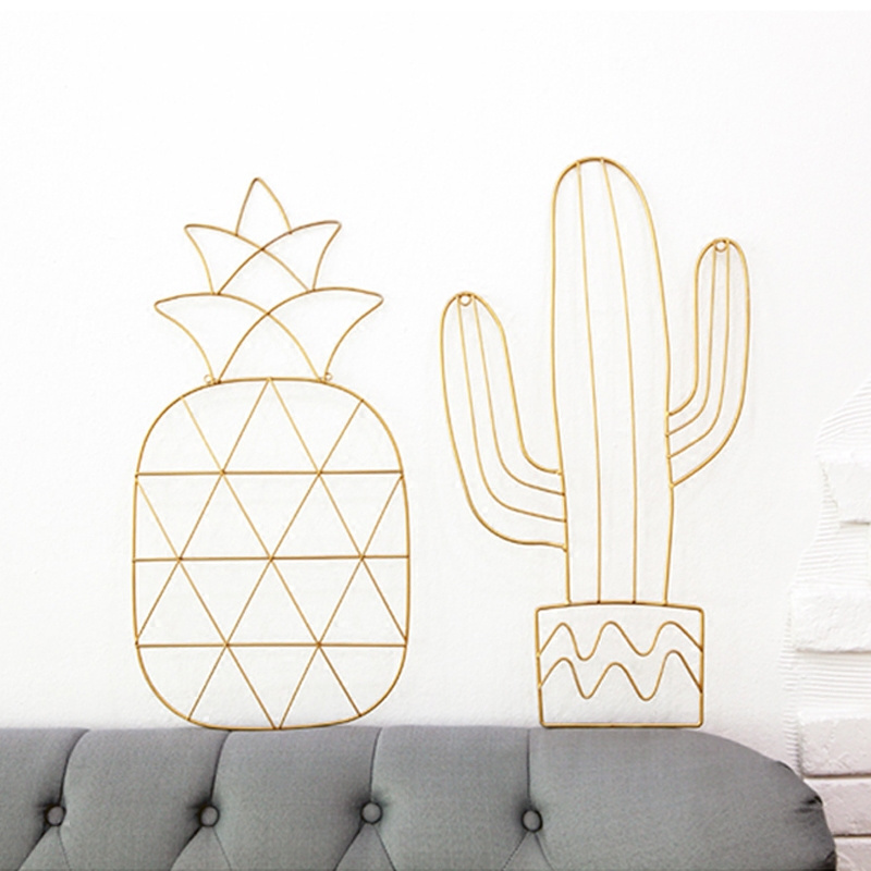 Nordic metal wire golden pineapple shaped wall art decor for home decor