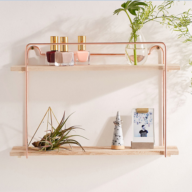 Europe nordic square rose gold plating metal wire wall bedside shelf floating shelves decor living room furniture KD