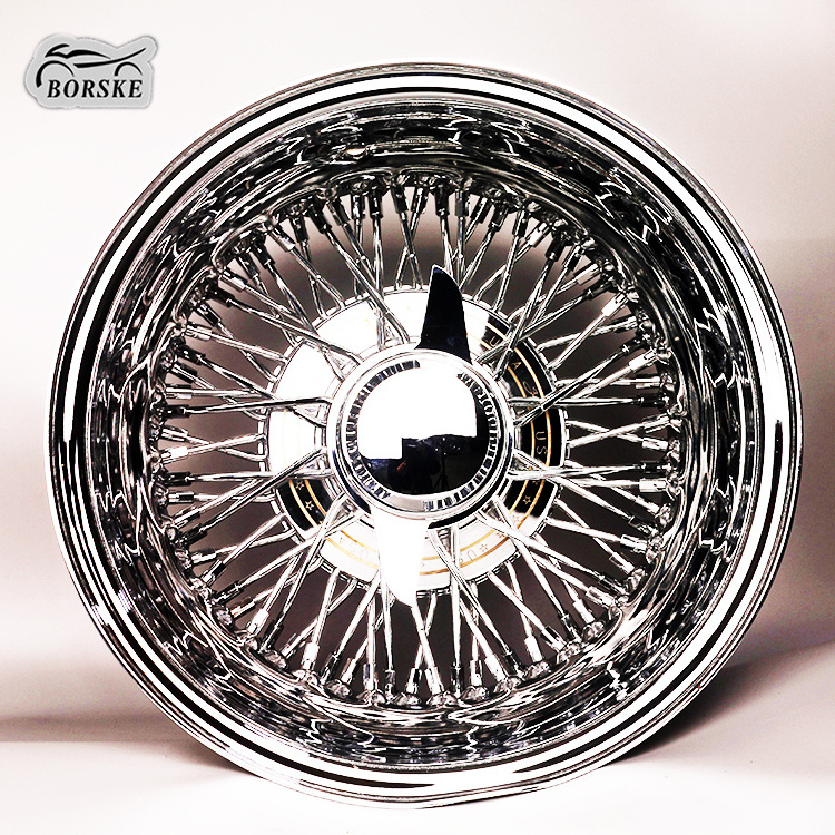 BORSKE Custom Car Spoke Wheel Retro Titanium Gold Wire Wheels Car Rims 20 22 24 26 Inch Car Aluminum Forged Spoke Wire Wheels