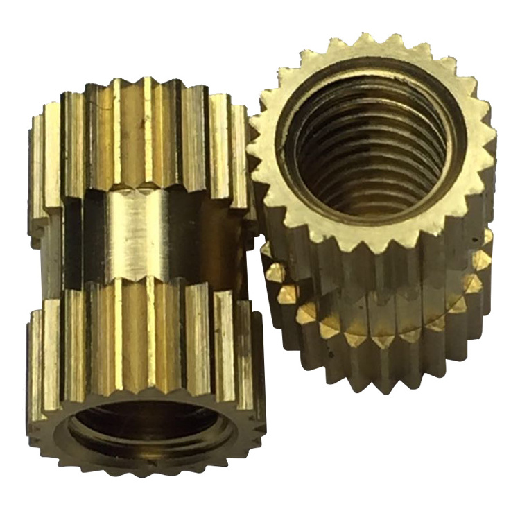 IATF 16949 Factory ODM Service Brass Round Insert Knurled  Through brass heat set insert for plastic brass thread inserts