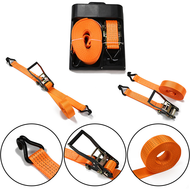 Hot Sales BS 2500kg Belt Auto Retractable ratchet tie down 2In Orange 10m Ratchet Tie Down Straps With Wire Hook