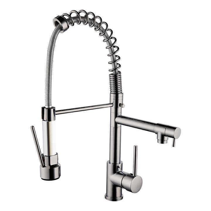 Brushed Nickel Silver Gold Black Spring Kitchen Faucet Tap Pull Out Down Deck kitchen low pressure faucet with pull-out spout