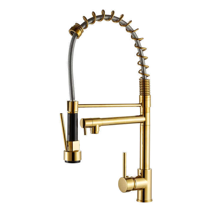 Brushed Nickel Silver Gold Black Spring Kitchen Faucet Tap Pull Out Down Deck kitchen low pressure faucet with pull-out spout