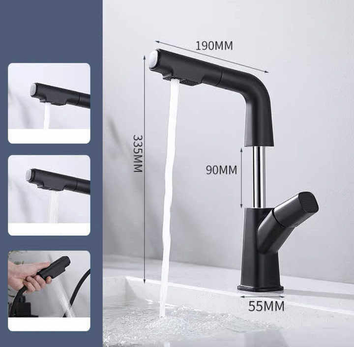 High Quality Commercial restaurant swivel spout hot and cold mixer taps industrial gun metal pull out kitchen faucet