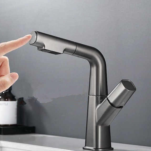 High Quality Commercial restaurant swivel spout hot and cold mixer taps industrial gun metal pull out kitchen faucet