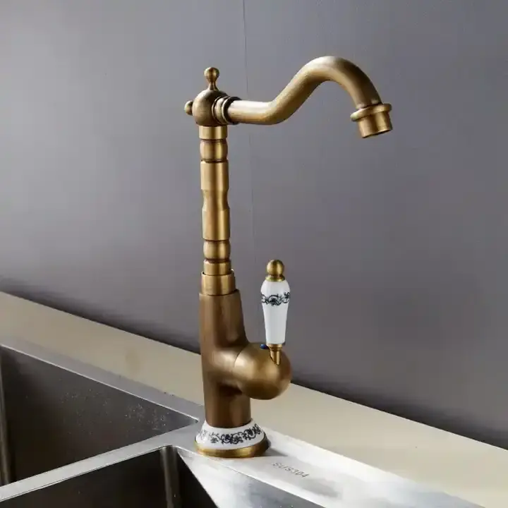 high quality vintage kitchen faucet brushed gold brass antique kitchen sink faucet Stainless Steel Chrome Hot Cold Single hole