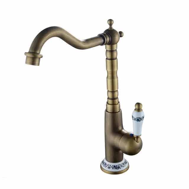 high quality vintage kitchen faucet brushed gold brass antique kitchen sink faucet Stainless Steel Chrome Hot Cold Single hole