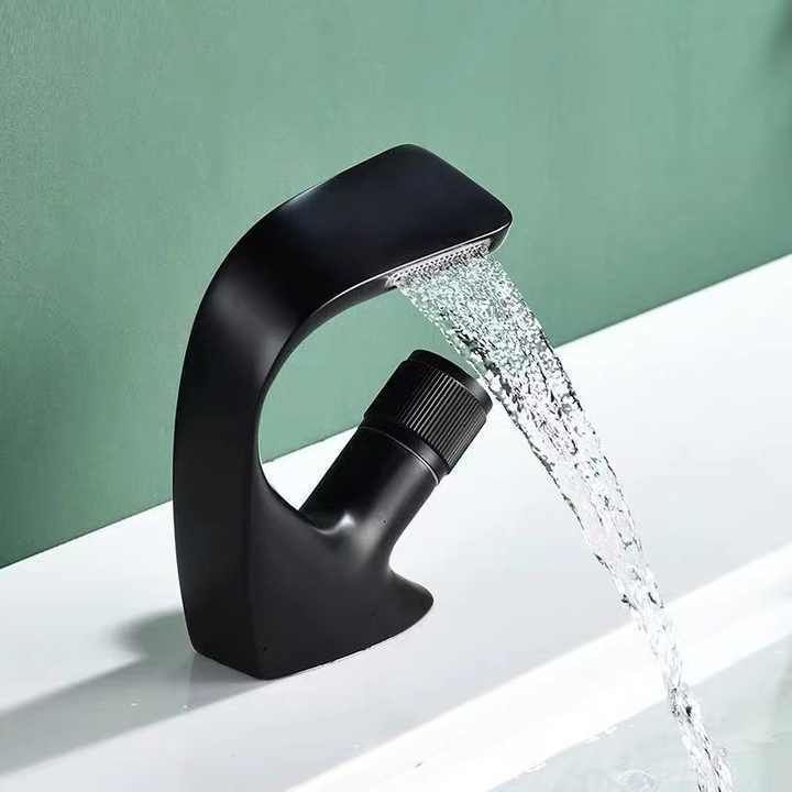 Sink Deck Mount Waterfall Basin Faucet modern black handle hot cold water mixer bathroom basin faucet