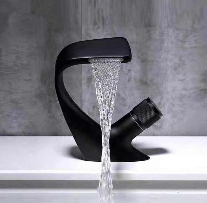 Sink Deck Mount Waterfall Basin Faucet modern black handle hot cold water mixer bathroom basin faucet