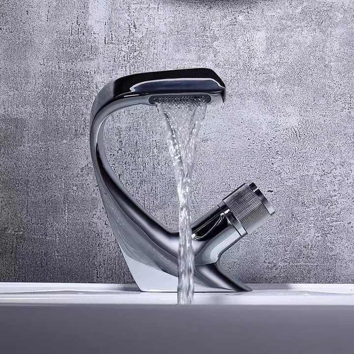 Sink Deck Mount Waterfall Basin Faucet modern black handle hot cold water mixer bathroom basin faucet