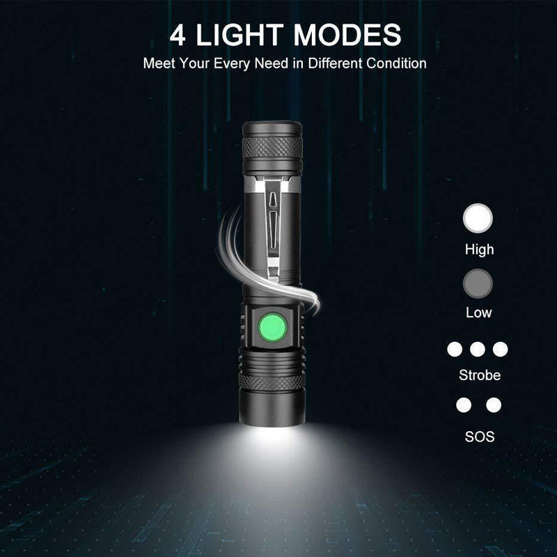 High Power metal Super Bright LED Tactical Flashlight Waterproof Zoom Torch Light Rechargeable LED Mini EDC Flashlight With Clip