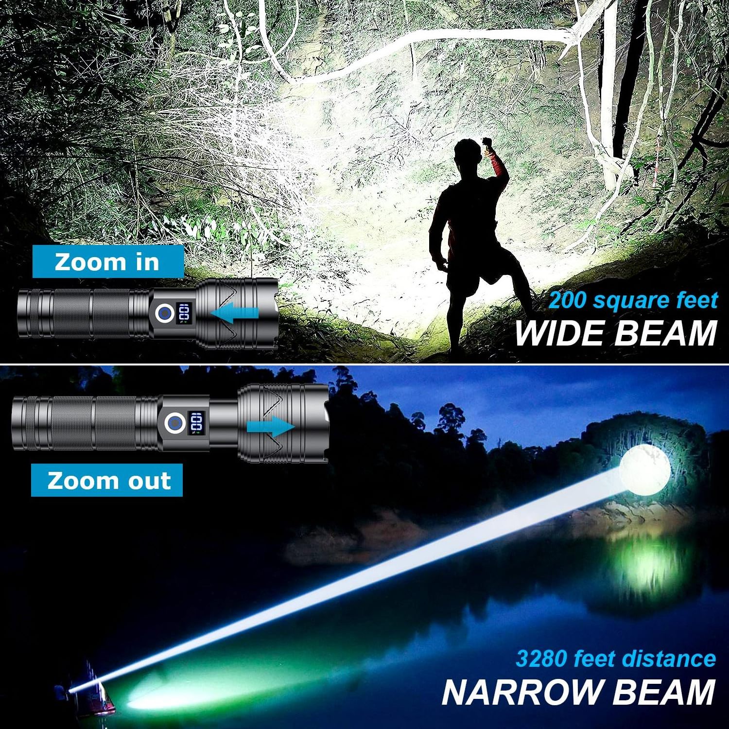 18650 white laser strong zoom taschenlampe linterna 10000 lumen high power led rechargeable super bright powerful flashlight