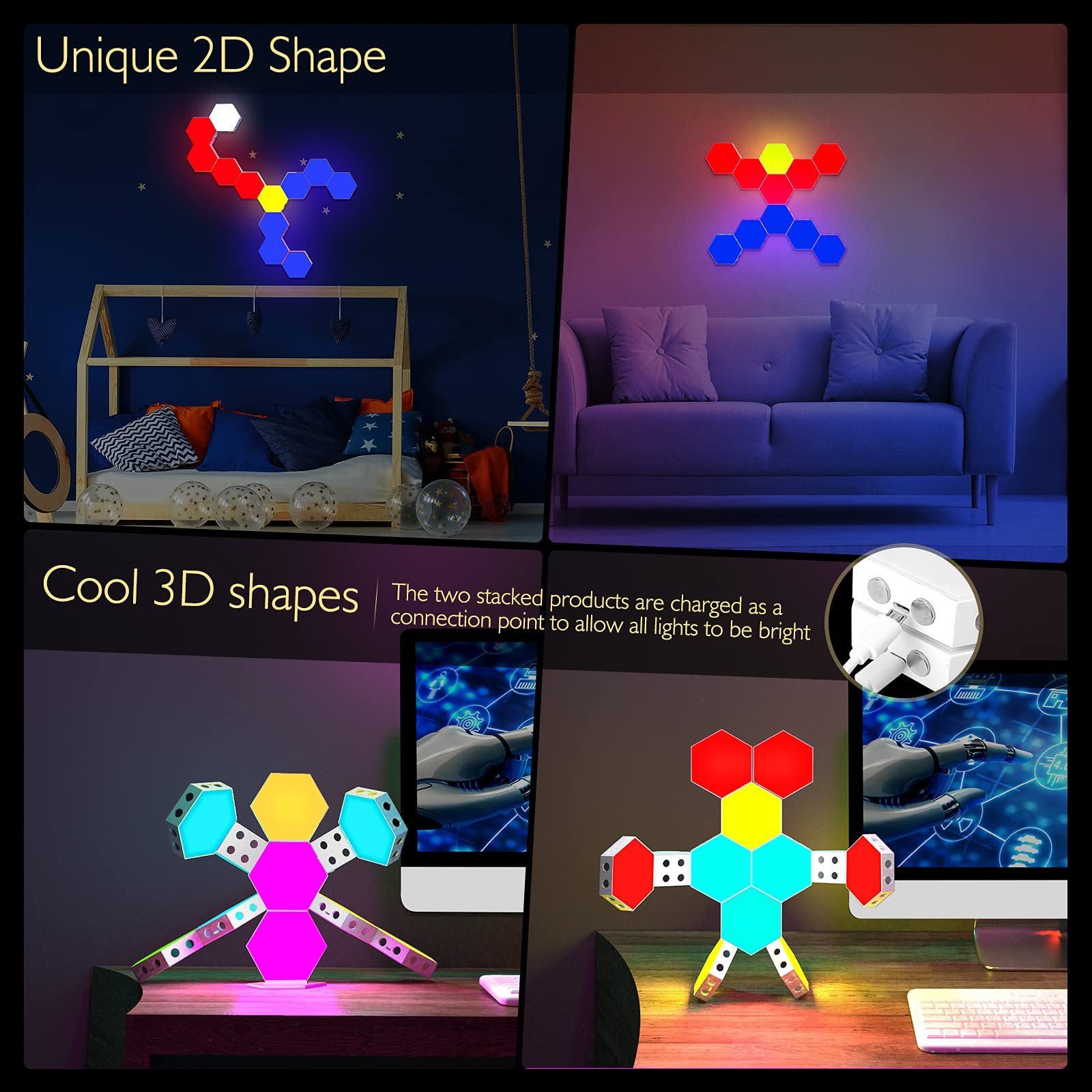 DIY Modern Led Night Lights Quantum Lamp Modular Touch Wall Sensor Remote Control Led Hexagonal Light