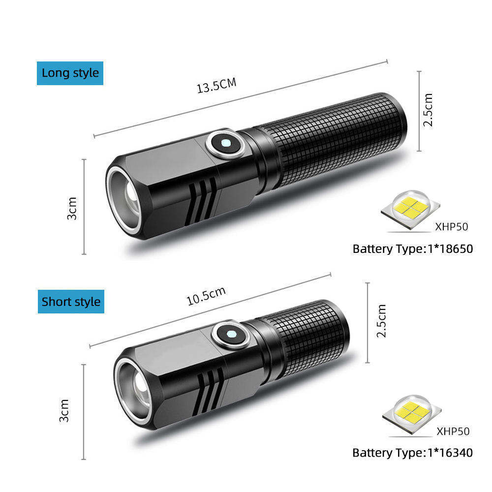 Super Bright Pocket Small LED Flashlight Strong Torch Light linterna waterproof Rechargeable Metal LED EDC Flashlight Mini