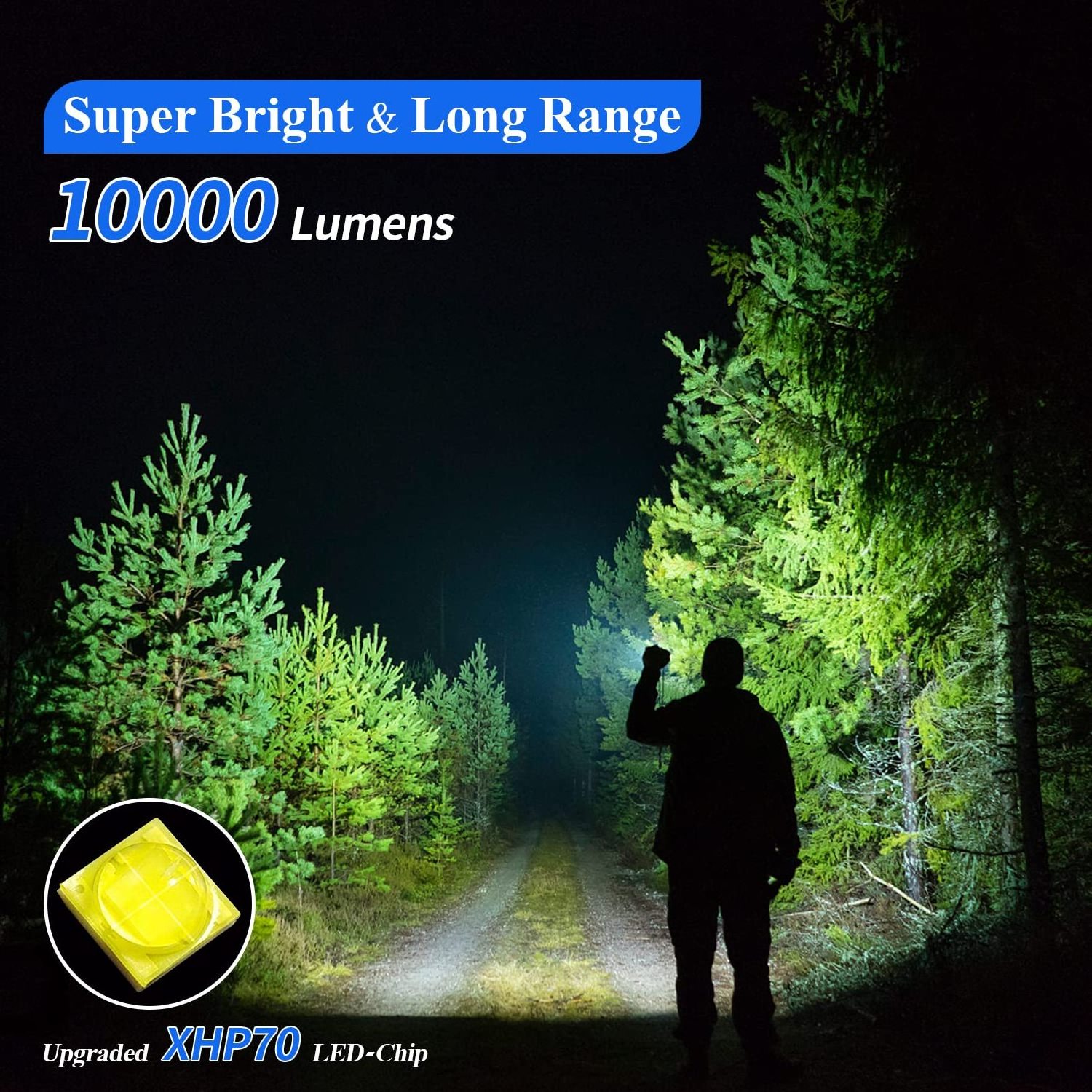 Super Bright Waterproof Zoom Torch Light Linterna Powerful XHP70 USB-C Long Range Tactical LED Flashlight Rechargeable