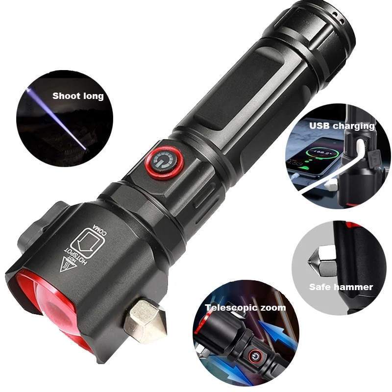 LED Metal Waterproof Zoom Torch Light Linterna Multifunction USB-C Long Range Survival Powerful LED Flashlight Rechargeable