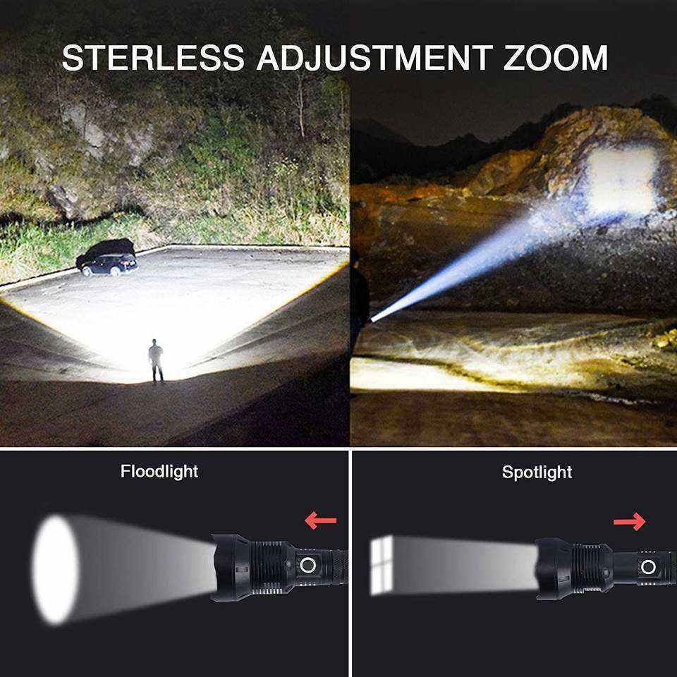 Powerful 10000 Lumens Super Bright Long Range XHP70 Flashlight Waterproof Zoom Torch Light Rechargeable Tactical LED Flashlight