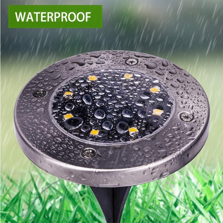 Brightenlux Smart Lawn Patio Led Stainless Steel Solar Powered Disk Lawn Light, Green Powered Outdoor 8 led Solar Garden Light