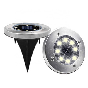 Brightenlux Smart Lawn Patio Led Stainless Steel Solar Powered Disk Lawn Light, Green Powered Outdoor 8 led Solar Garden Light